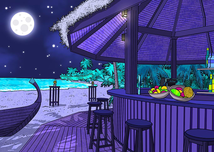 Tropical Beach Bar at Night