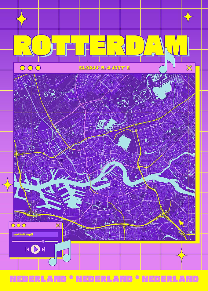 Rotterdam Map Art - Retro Style