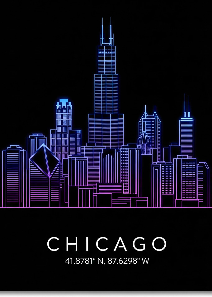 Chicago Skyline Neon Art