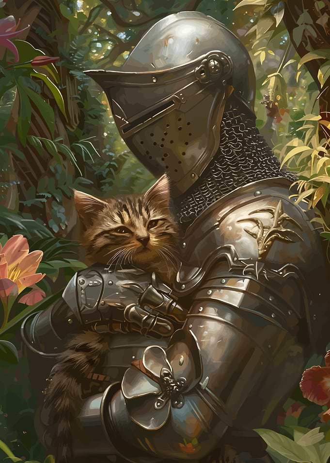 Knight and Kitten in the Forest