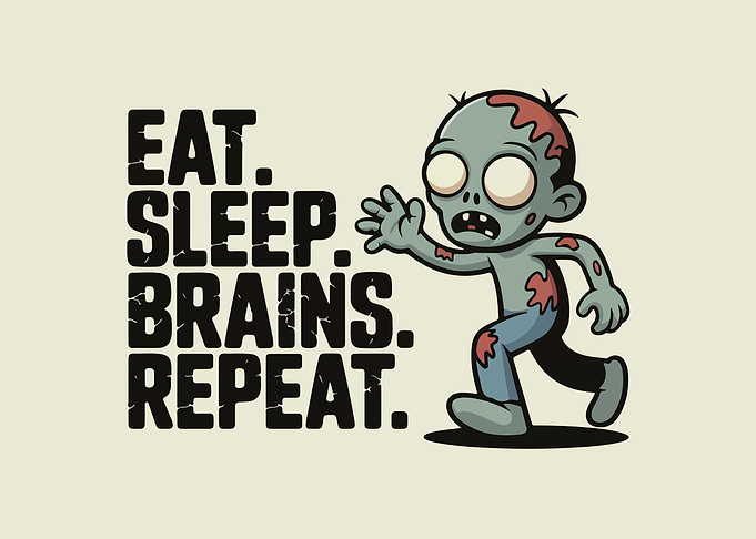 Eat, Sleep, Brains, Repeat Zombie Cartoon