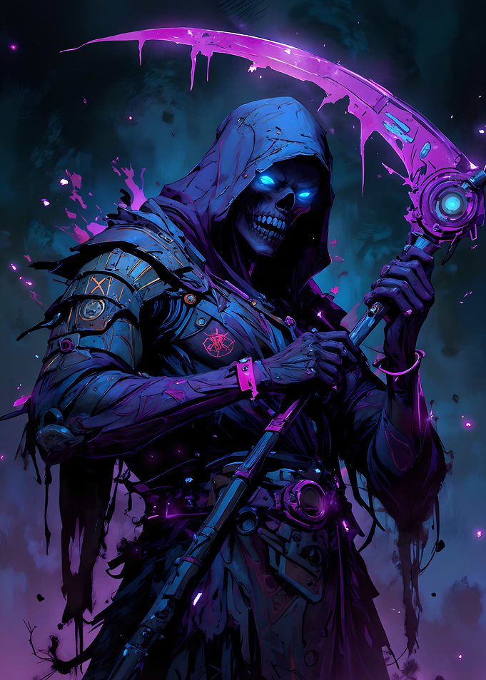 Cyberpunk Grim Reaper with Glowing Scythe