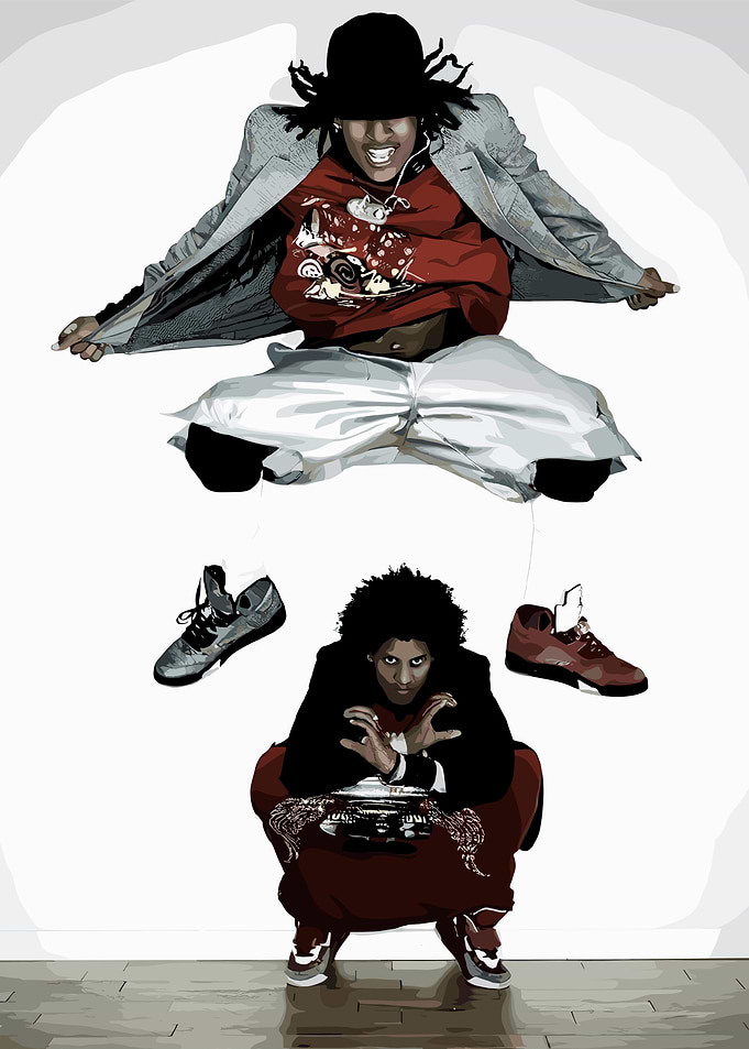 Dynamic Duo with Floating Sneakers
