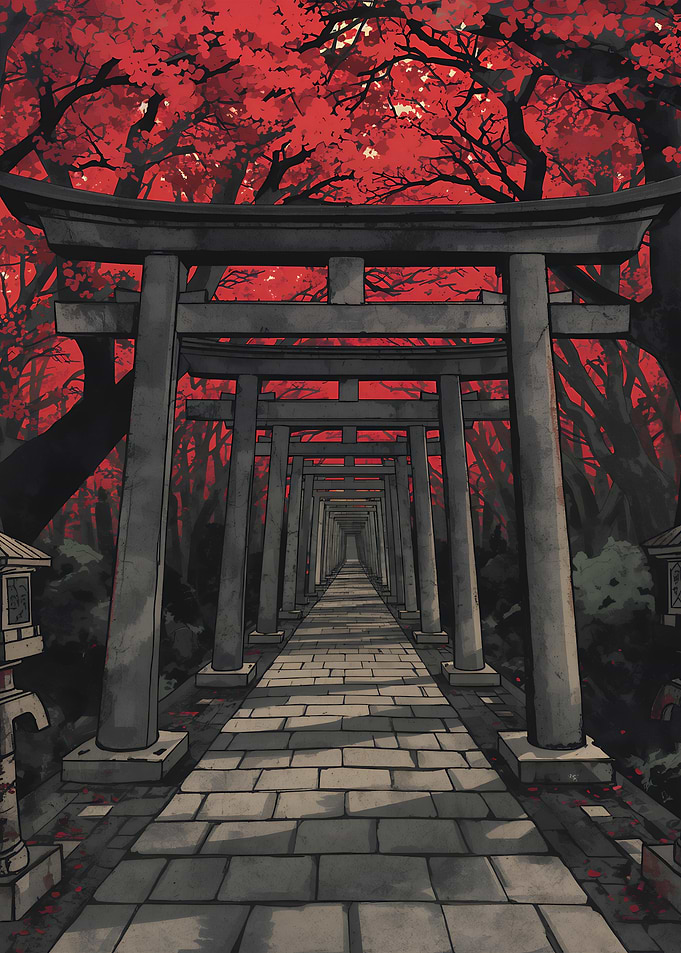 Torii Gates Path in Red Forest