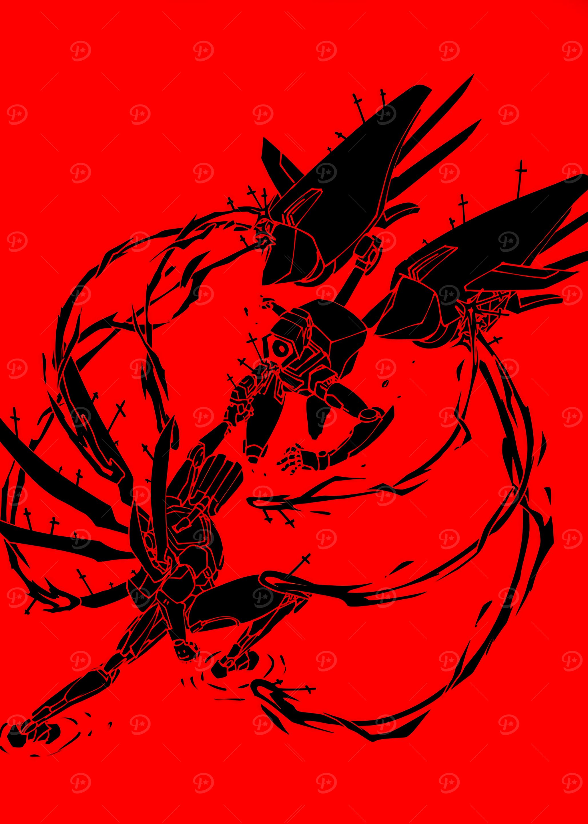 Abstract Robot Silhouette on Red Background