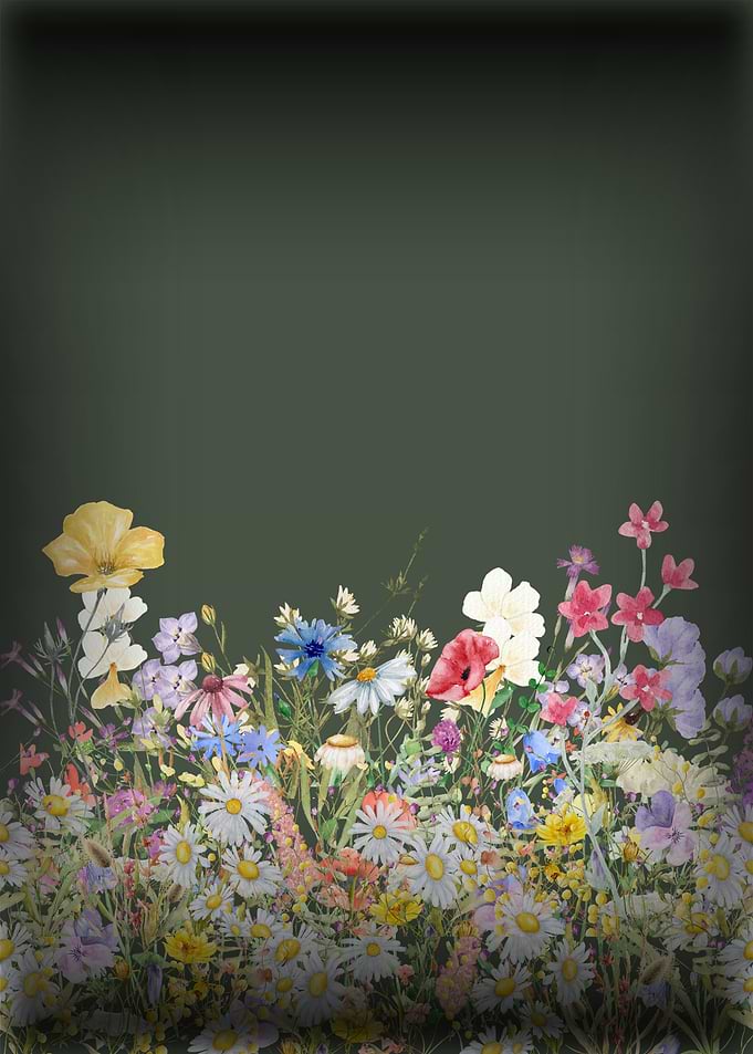 Watercolor Wildflower Meadow on Dark Background