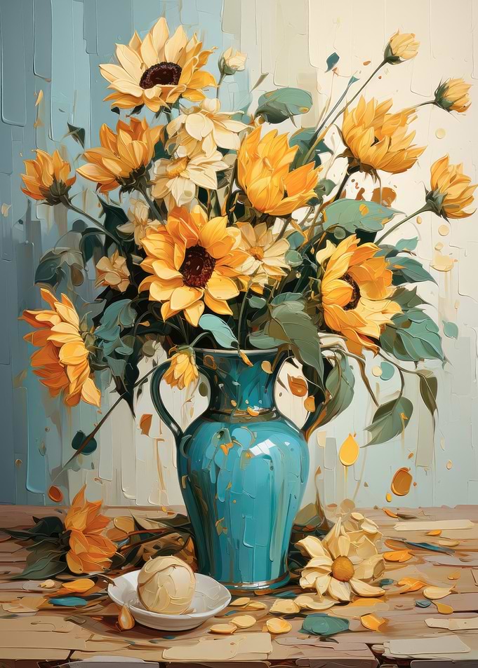 Sunflower Still Life with Blue Vase
