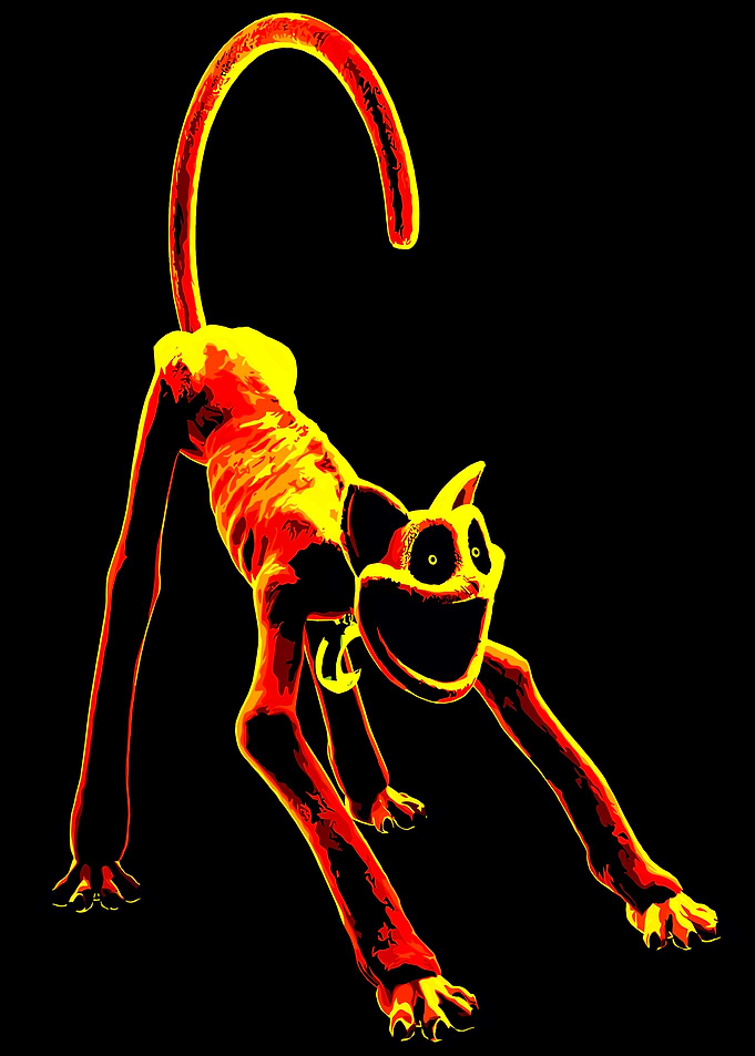 Creepy Cartoon Cat with Fiery Colors