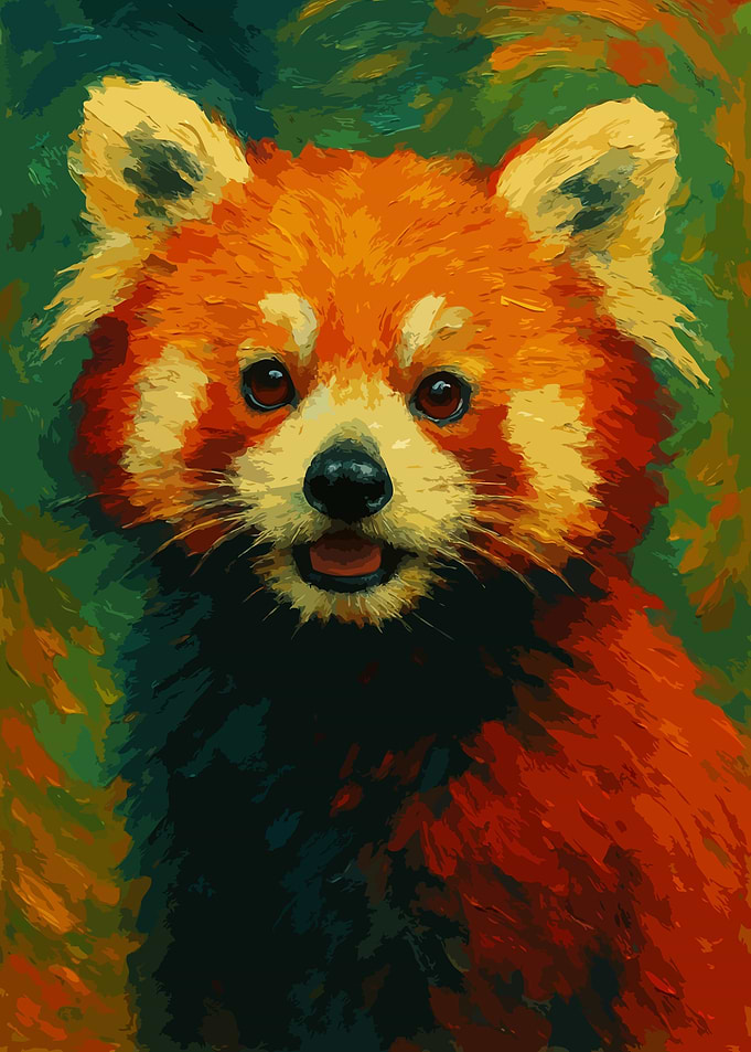 Red Panda Portrait Painting Art