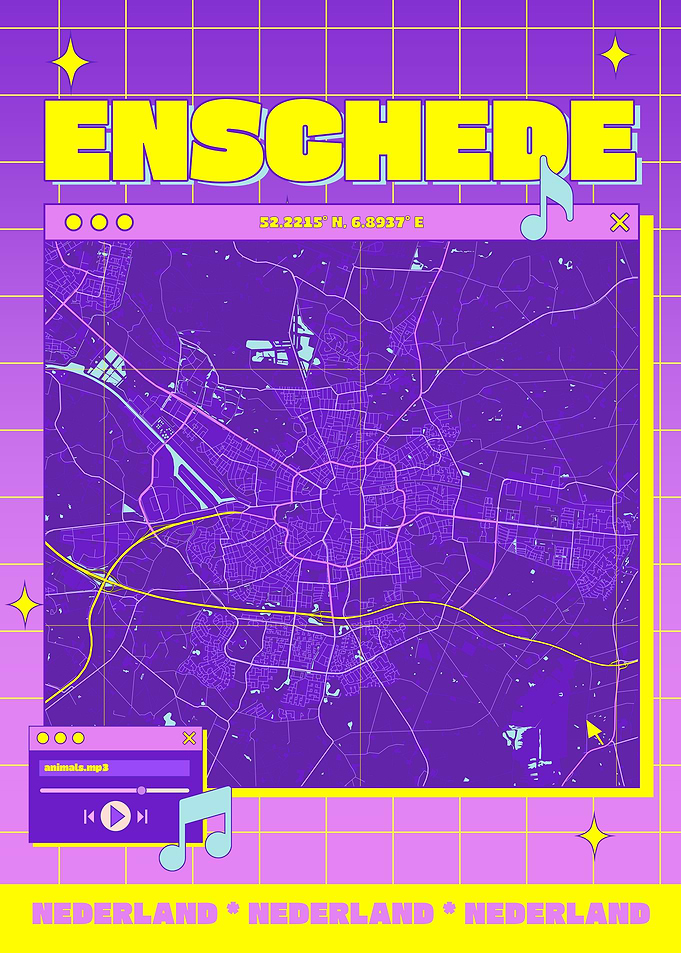 Enschede Map Art - Retro Style