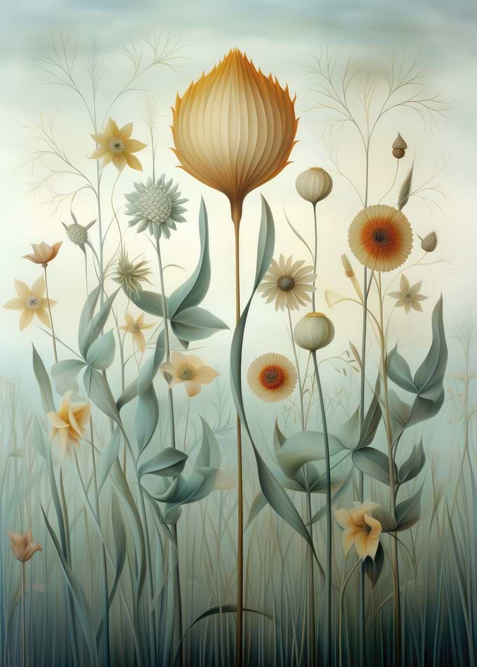Floral Field with Abstract Flowers