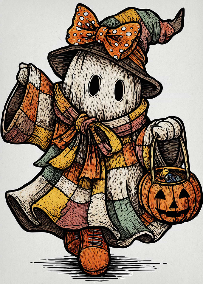 Halloween Ghost with Pumpkin Basket