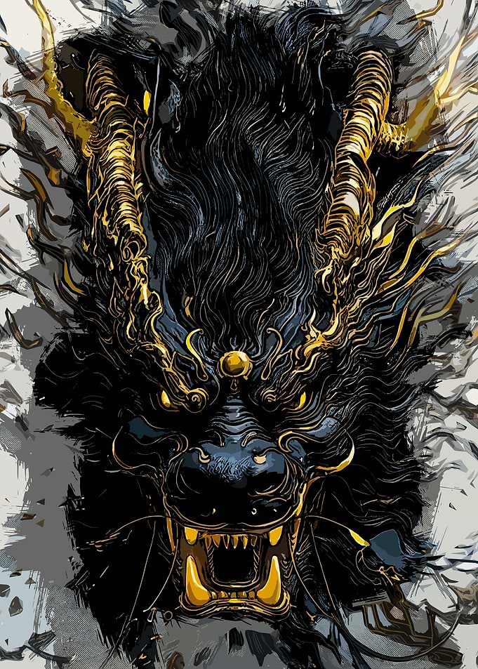 Black and Gold Dragon Illustration