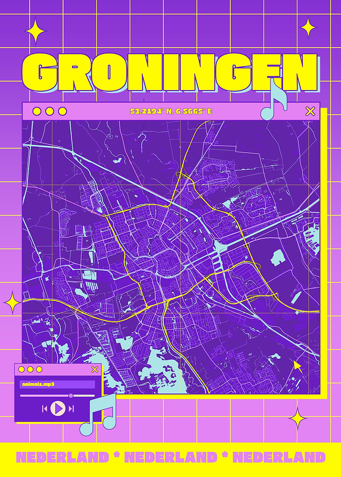 Groningen Map Art - Retro Style