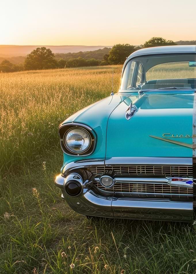Classic Turquoise Chevrolet in Golden Field