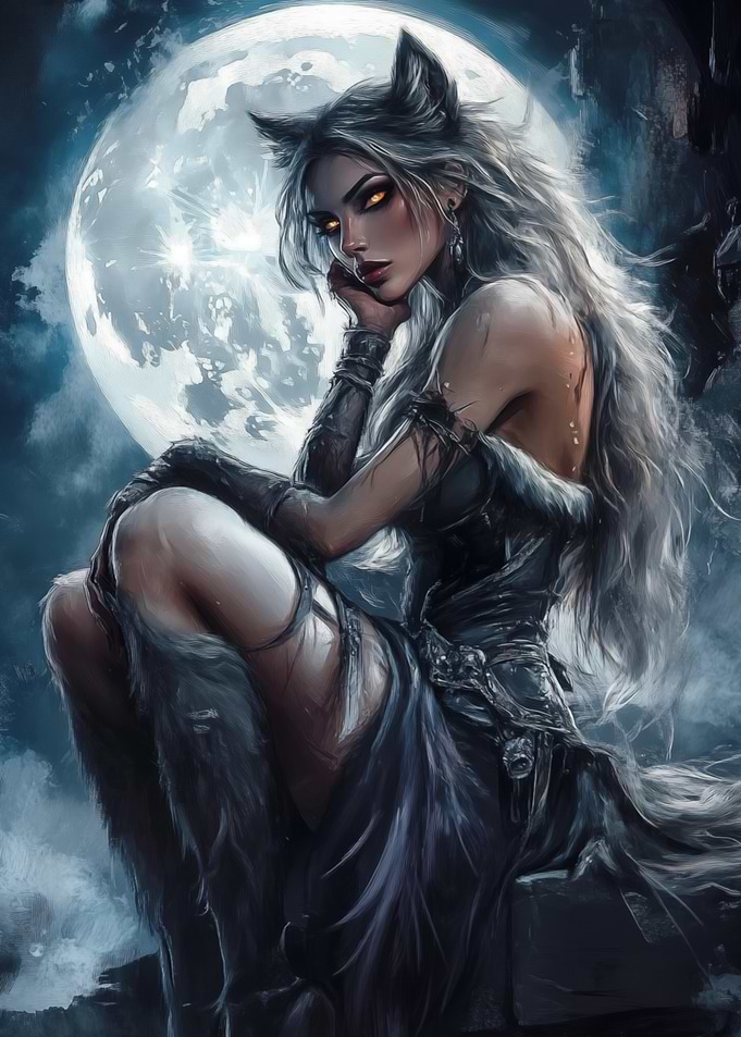 Werewolf Woman Under Moonlight