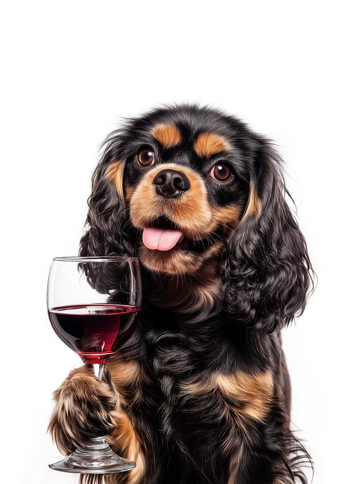Cavalier King Charles Spaniel Dog with Wine Glass Portrait