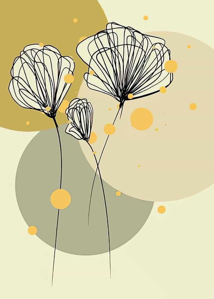 Abstract Floral Line Art with Circles
