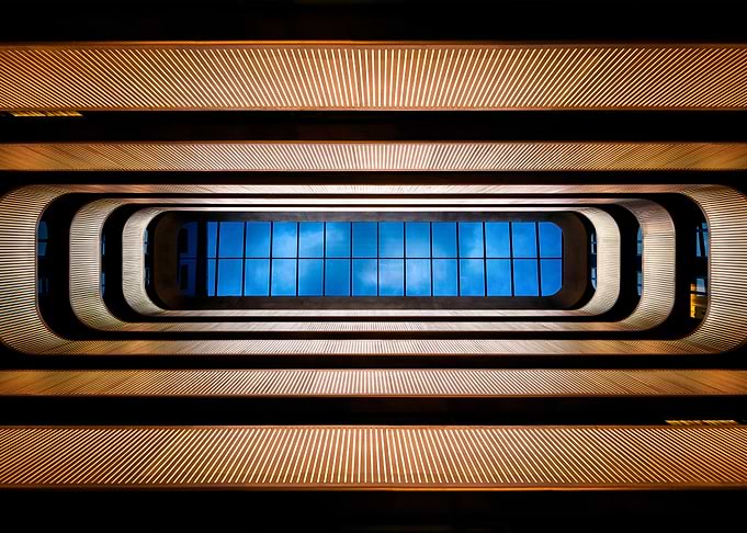 architectural interior with sky view