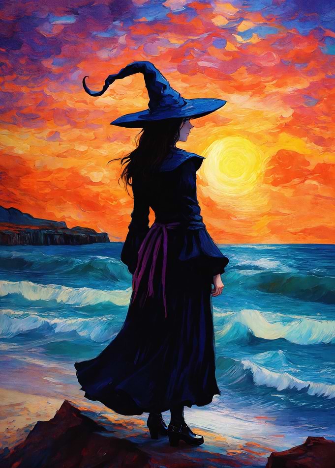 Witch at Sunset by the Sea