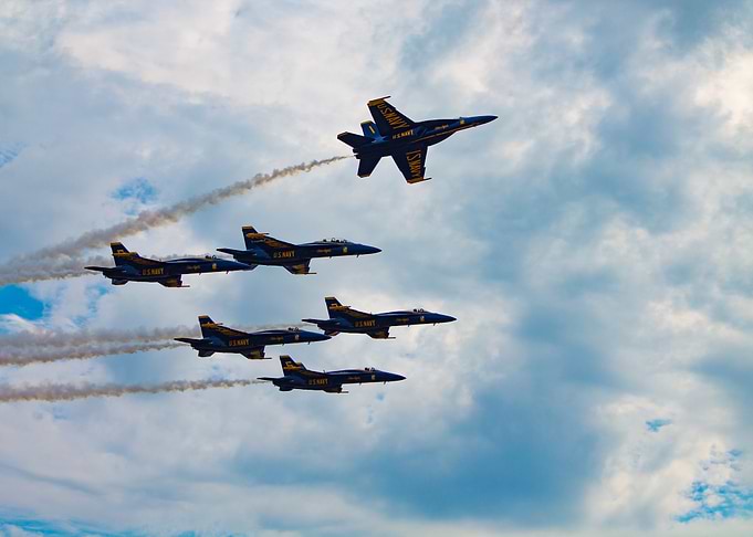 Blue Angels Formation in Cloudy Sky