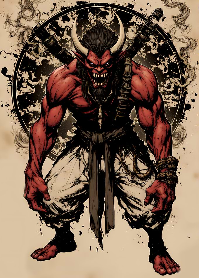 Red Oni Warrior with Horns