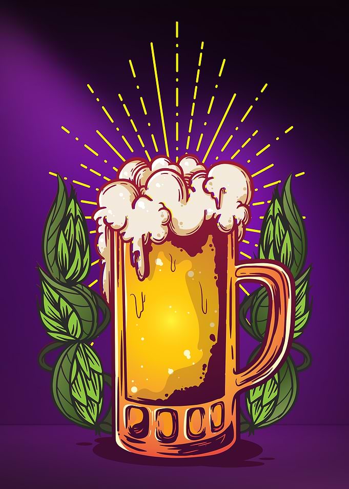 Frothy Beer Mug with Hops