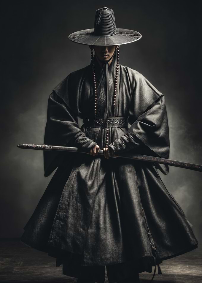Shadowed Warrior — Monochrome Asian Portrait