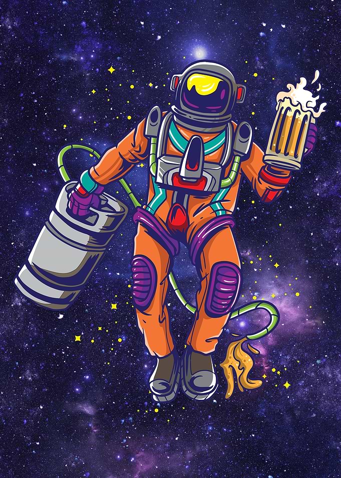 Astronaut with Beer in Space
