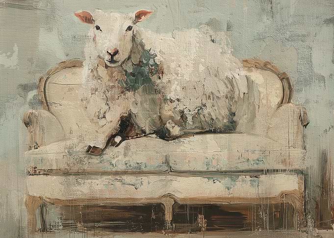 Sheep on a Couch Painting