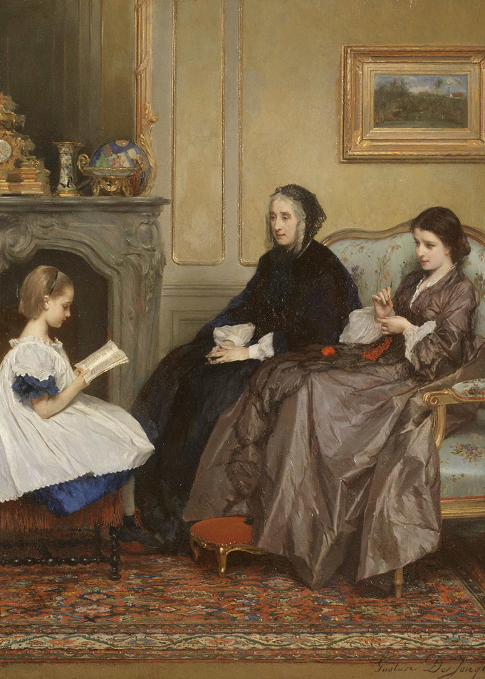 Elegant Interior Scene with Three Figures