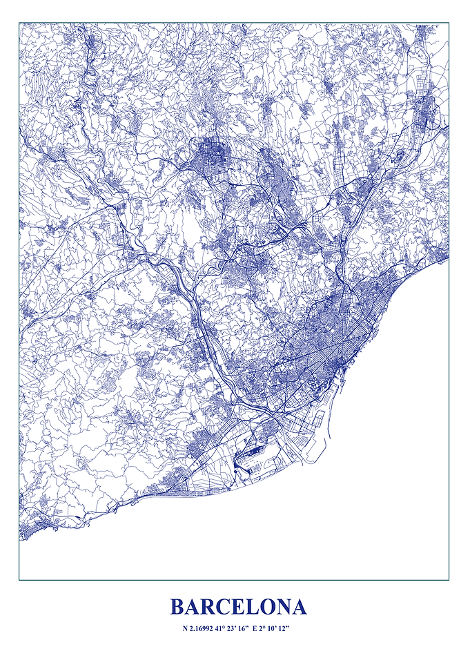 Barcelona City Map - Detailed Blue Lines