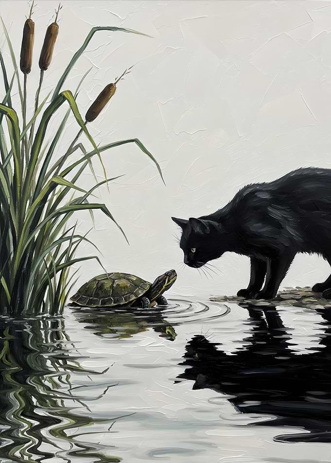 Cat and Turtle by the Water