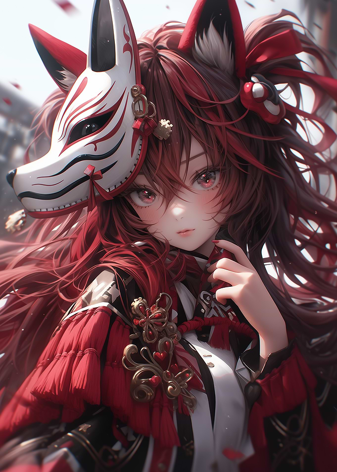 Anime Girl with Fox Mask
