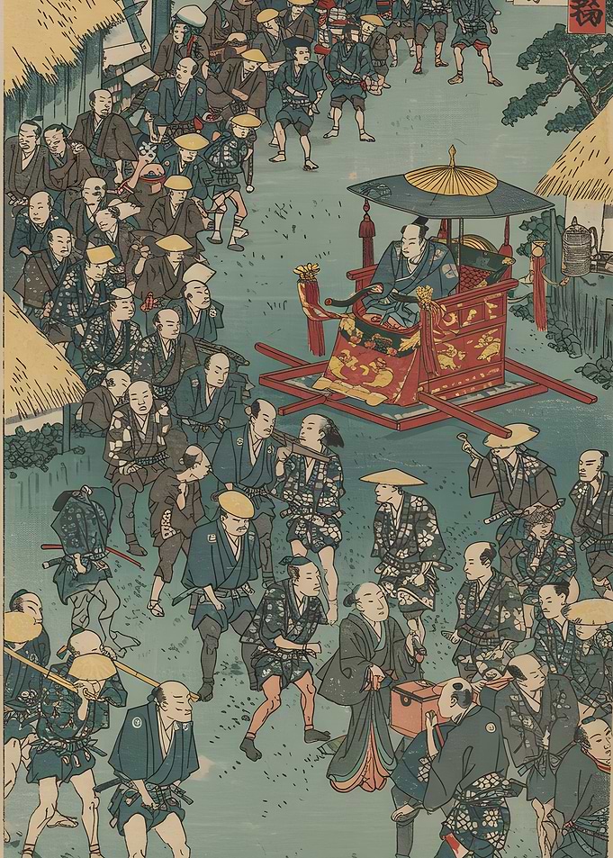 Japanese Procession Woodblock Print