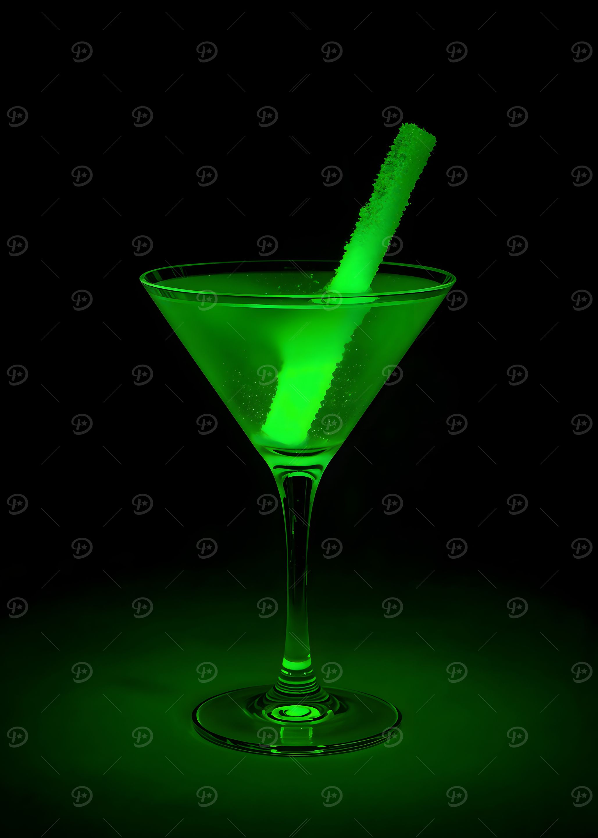Green Martini with Glowing Stick