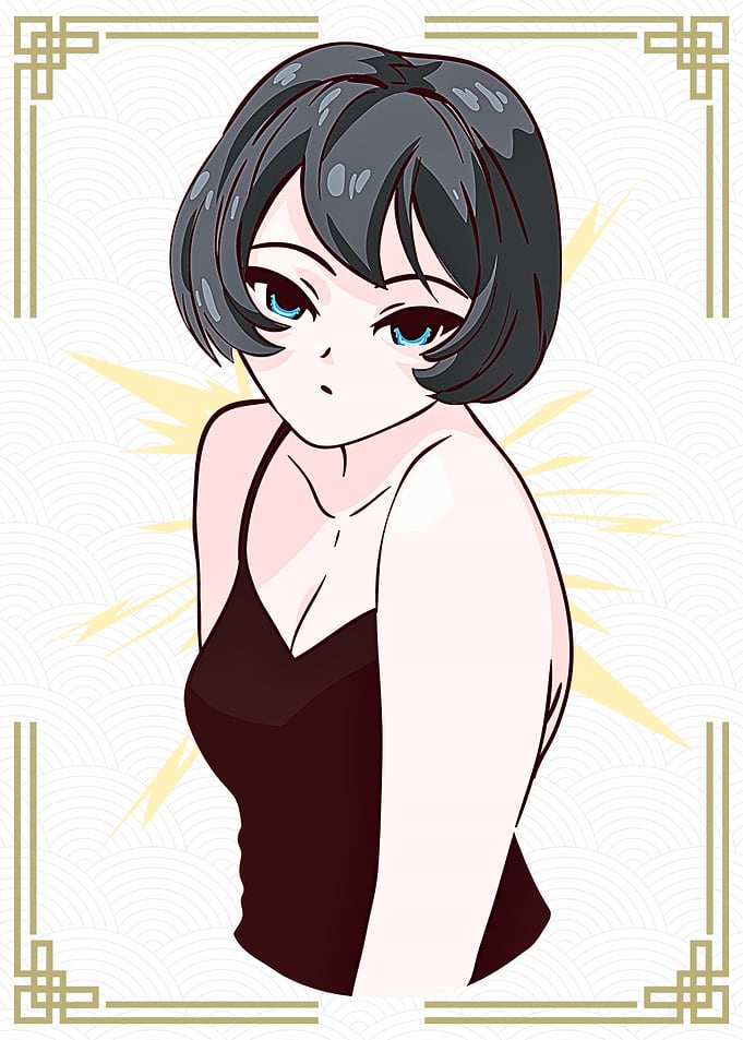 Anime Girl in Black Dress Illustration