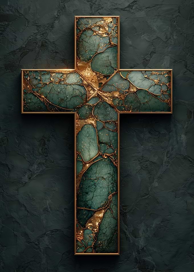 Emerald and Gold Marble Cross