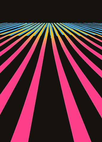 A black grid with pops of neon pink and yellow