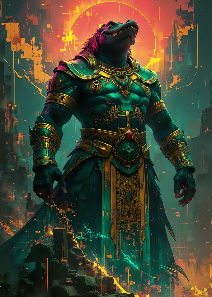 Anthropomorphic Crocodile Warrior with Golden Armor