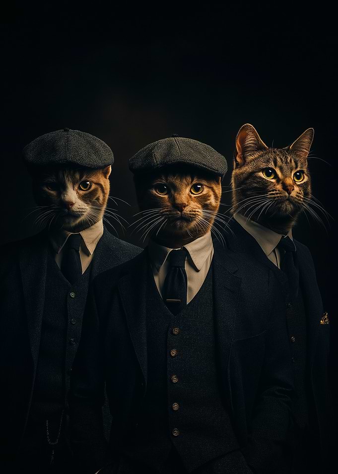 Three Cats in Suits and Caps
