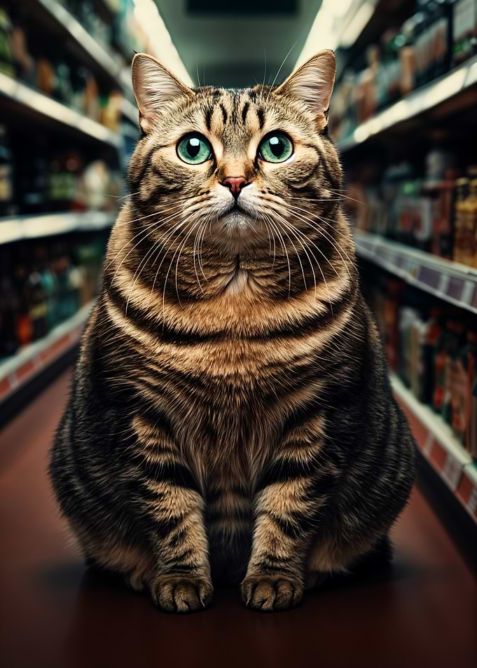 Tabby Cat in Grocery Store Aisle