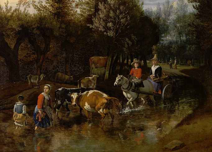 Cows Crossing a Stream Painting