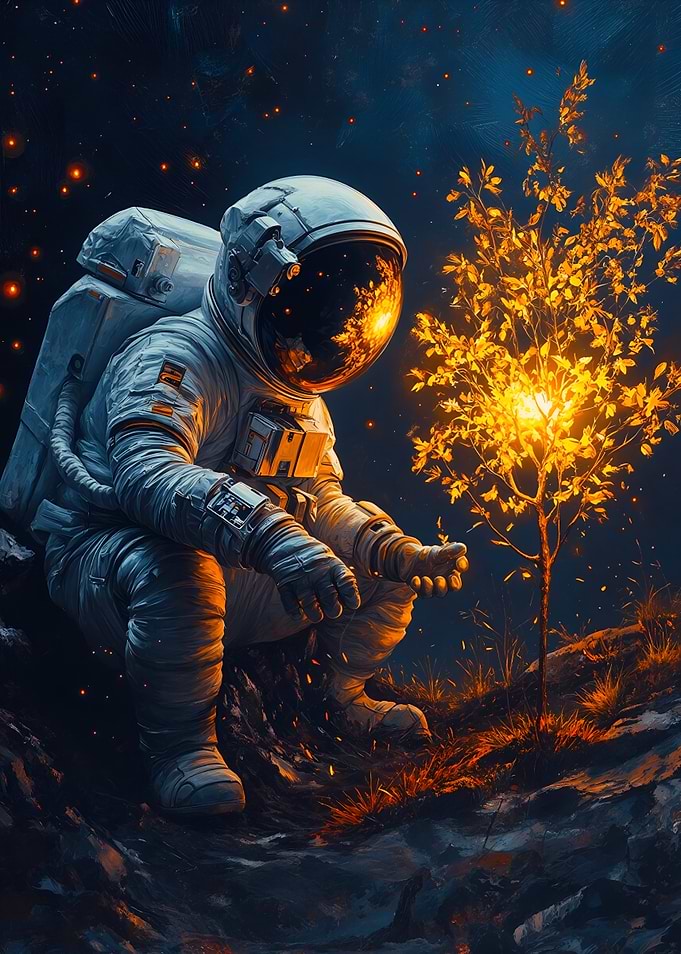 Astronaut and Glowing Tree in Space