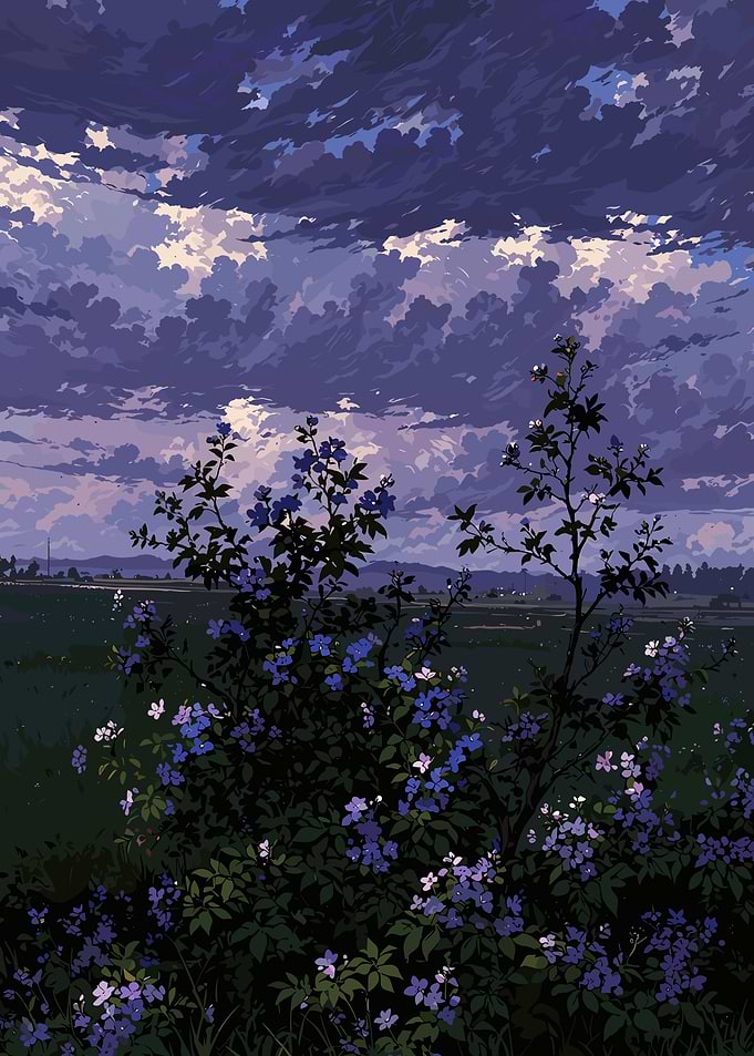 Purple Flowers Under Cloudy Sky