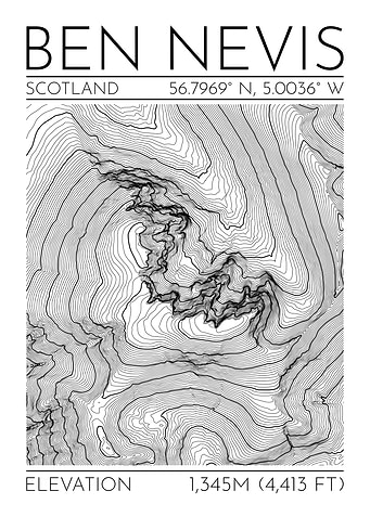 Ben Nevis Topographic Contour Map
