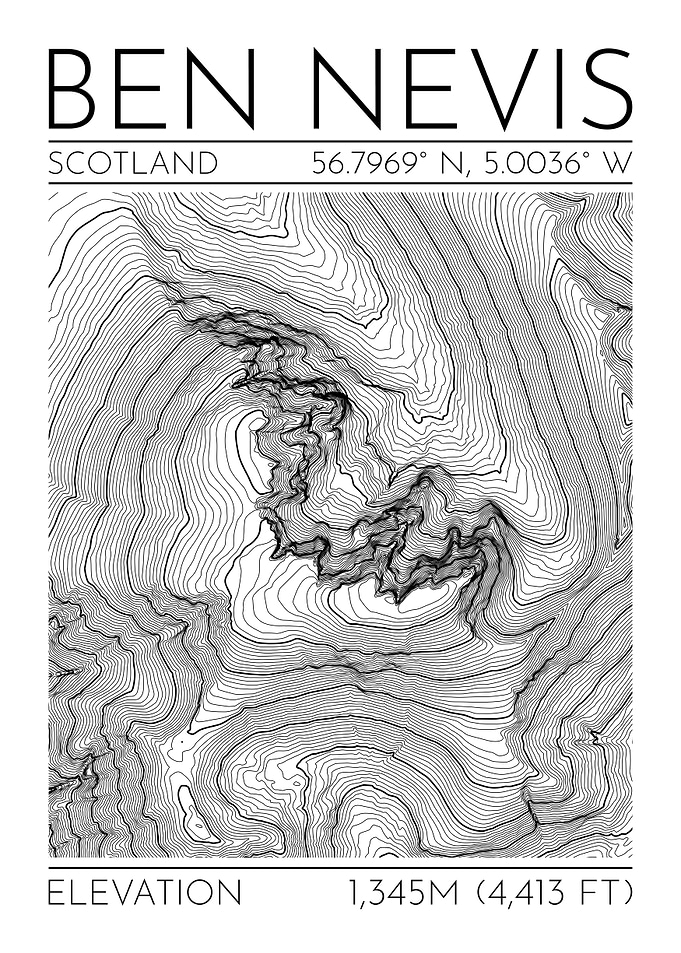 Ben Nevis Topographic Contour Map