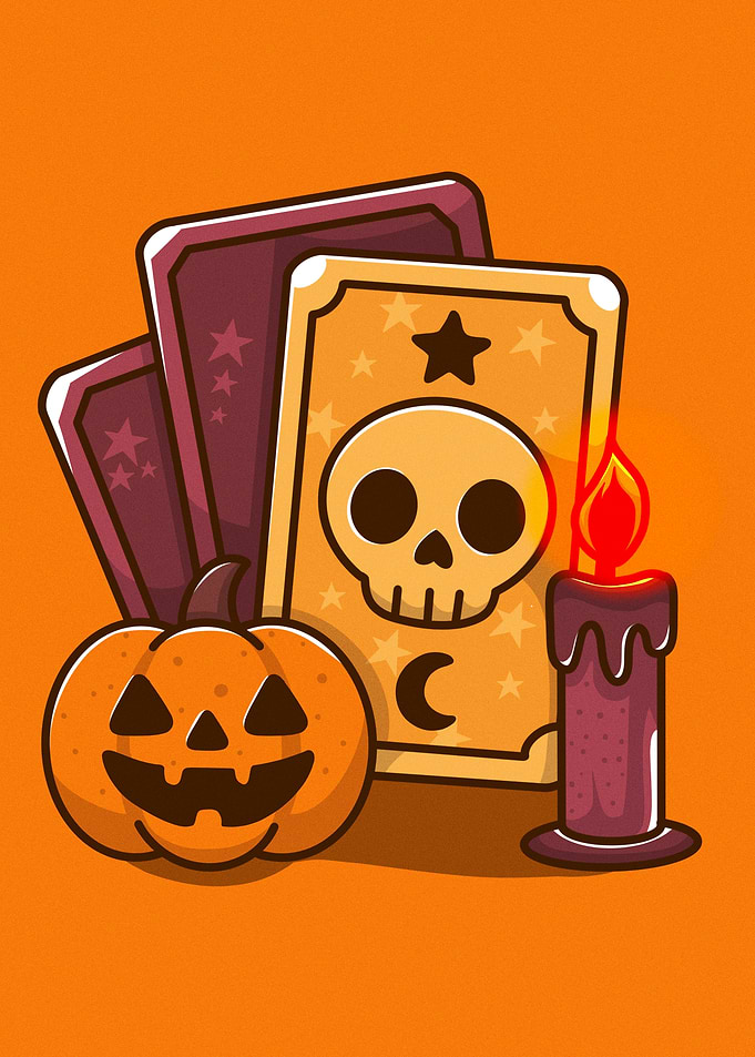 Halloween illustration card, pumpkins and candles