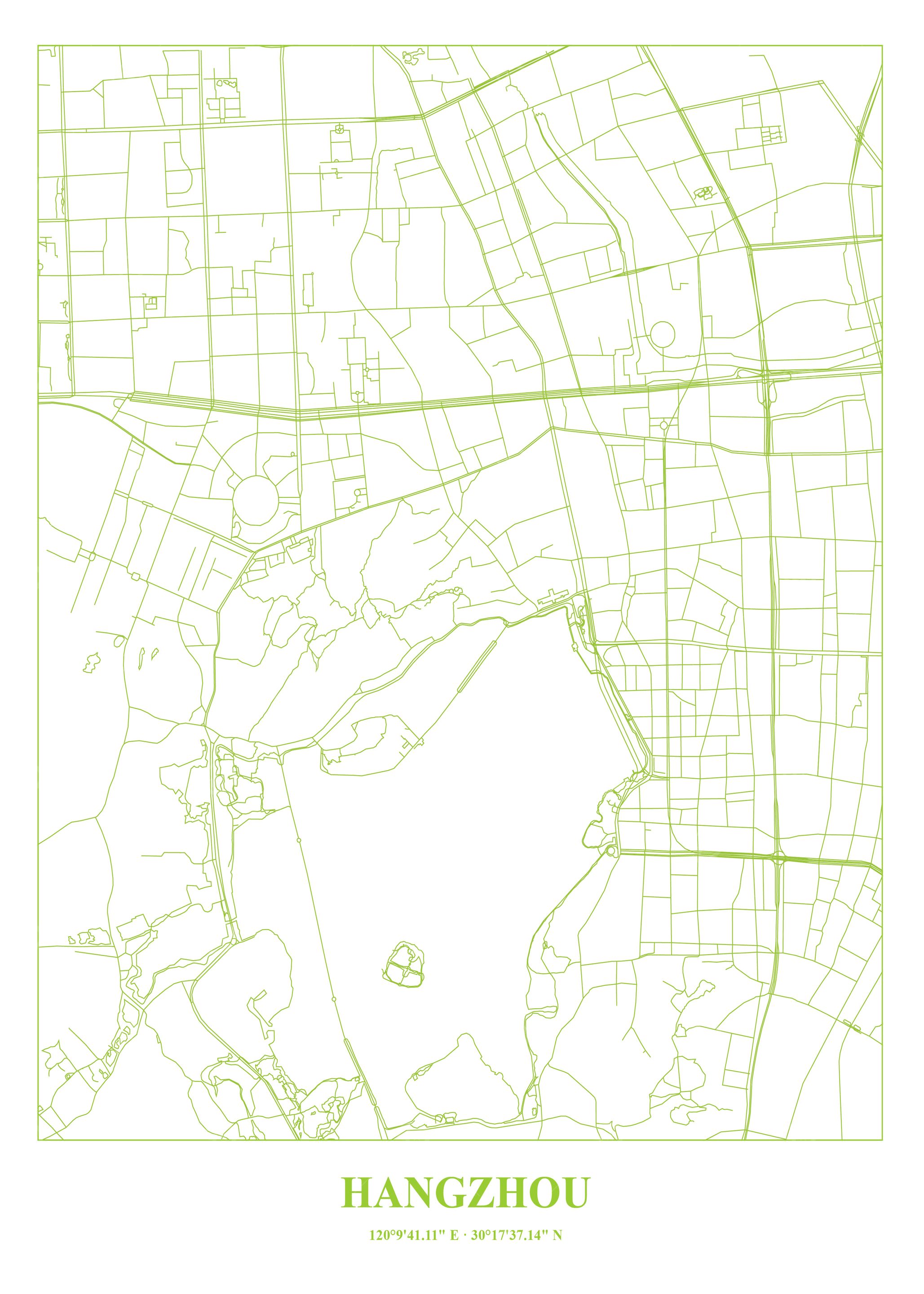 Hangzhou City Map - Minimalist Green