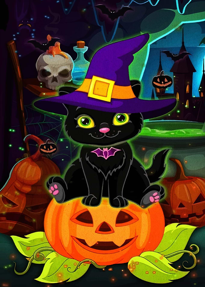 Halloween Cat on Pumpkin